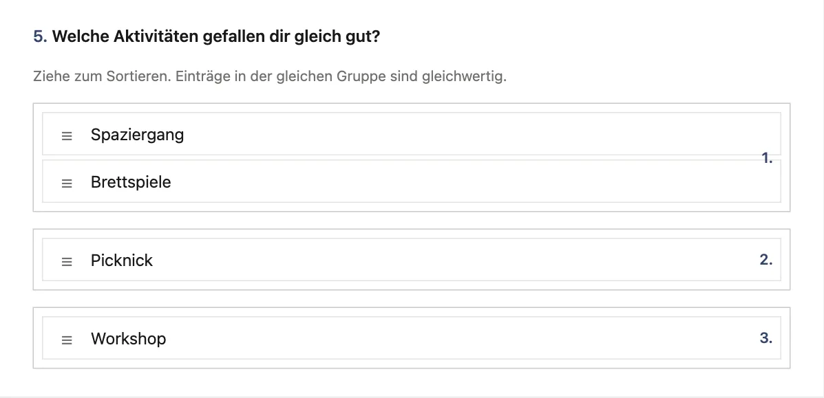 Frage mit Rangfolge und Gleichständen