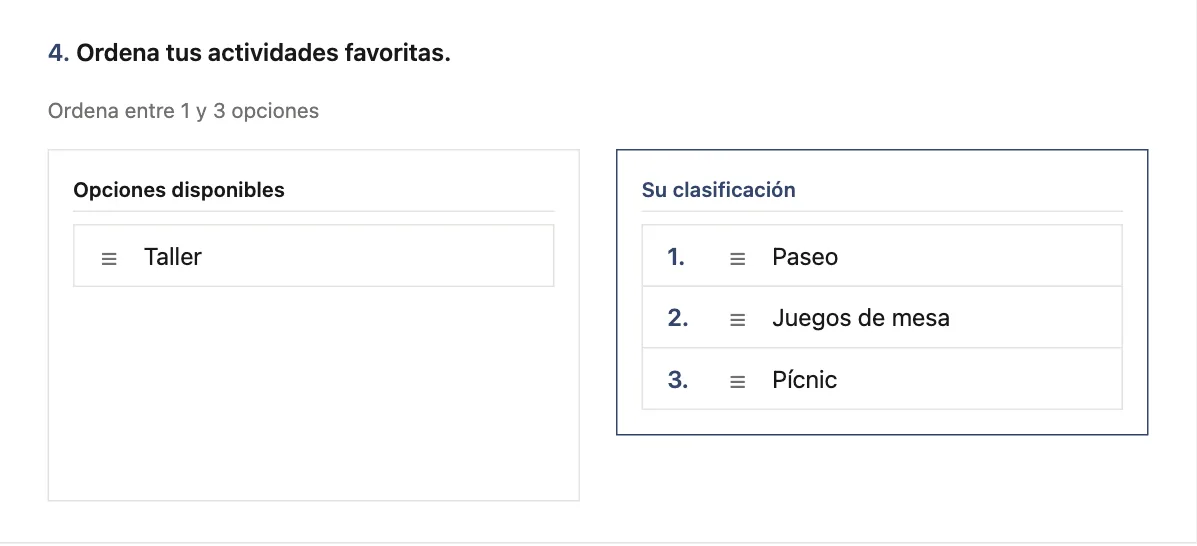 Pregunta de ranking parcial