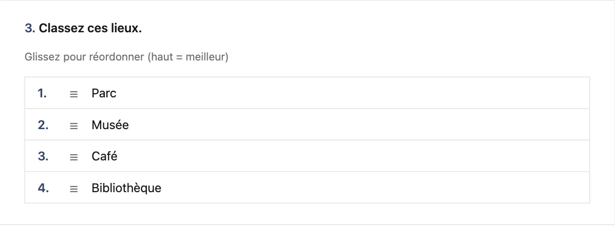 Question de classement