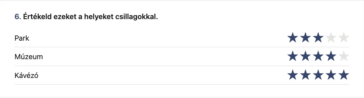 Csillagos értékelésű kérdés