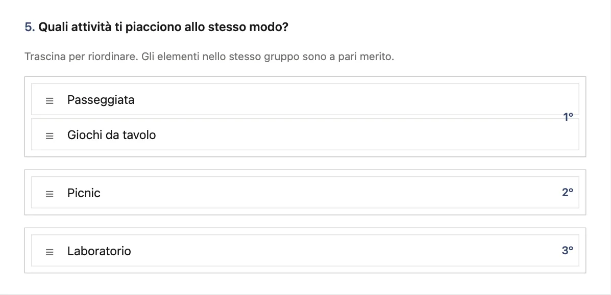 Domanda con classifica e pari merito