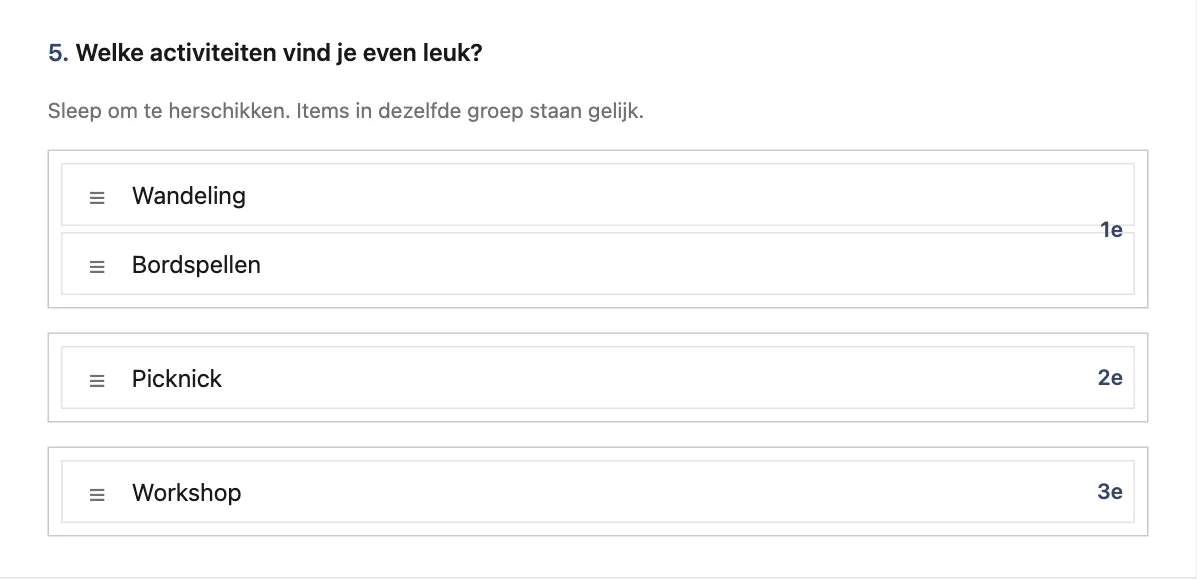 Vraag met gelijke plaatsen