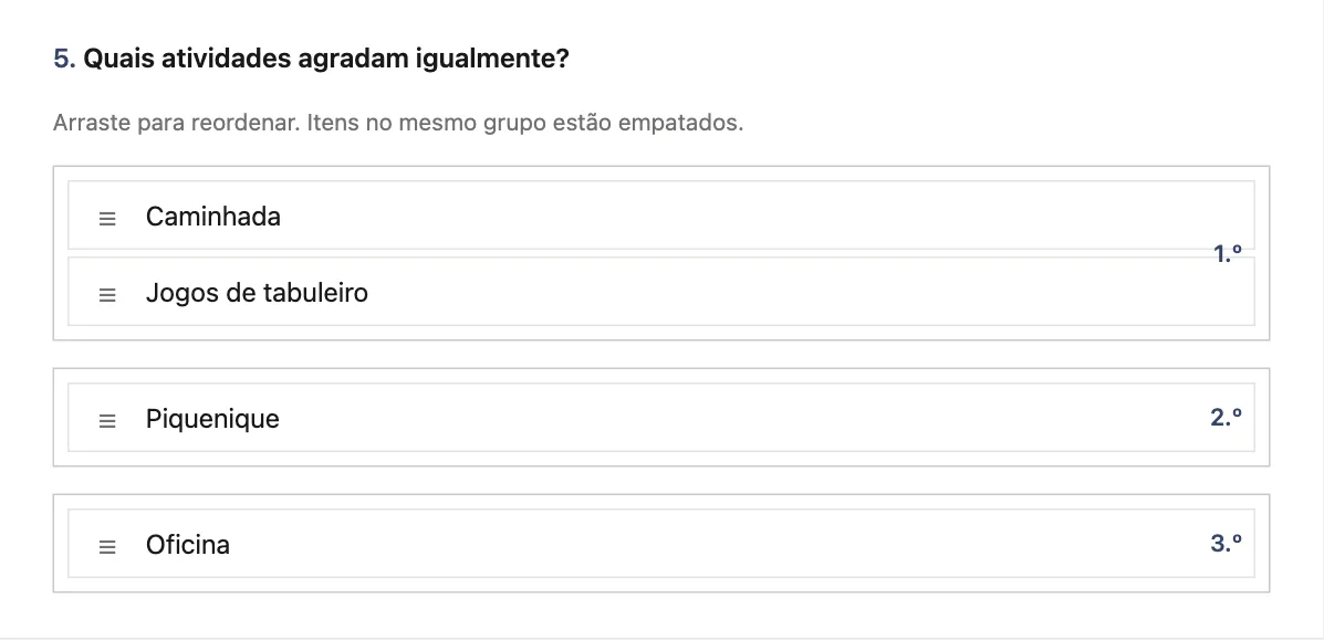 Pergunta de ranking com empates