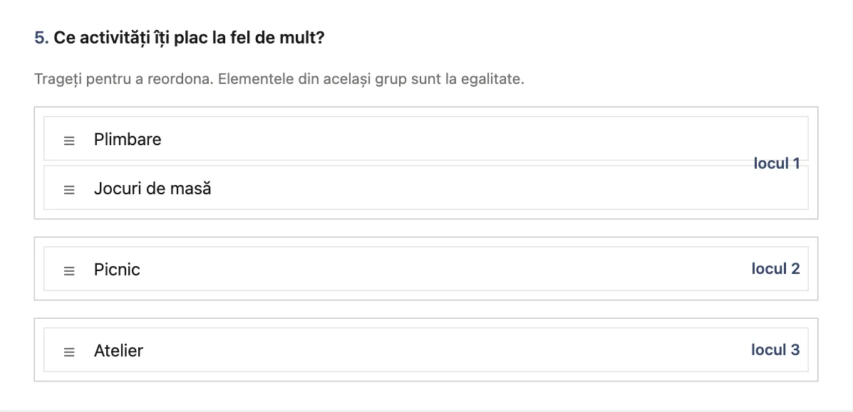 Întrebare de clasament cu egalități